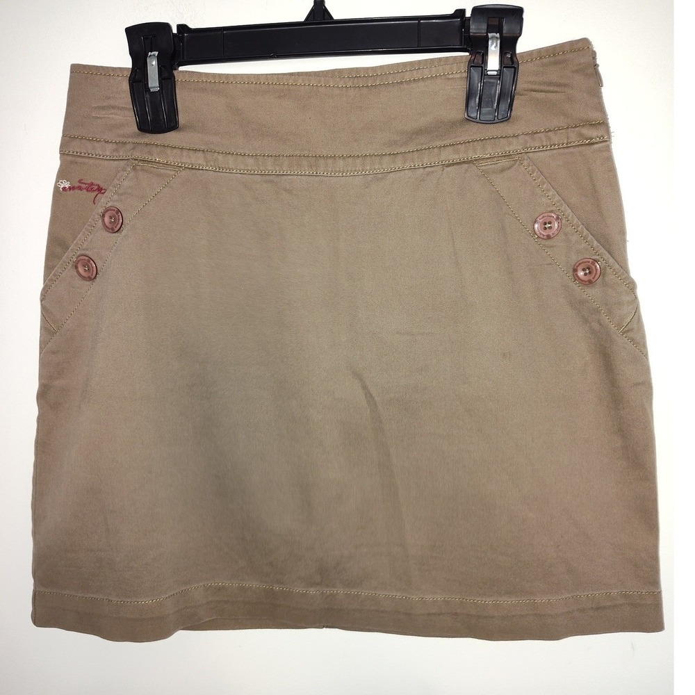 Aventura Womens Khaki Tan Organic Cotton Stretch Mini Skirt Side Zip Size 6